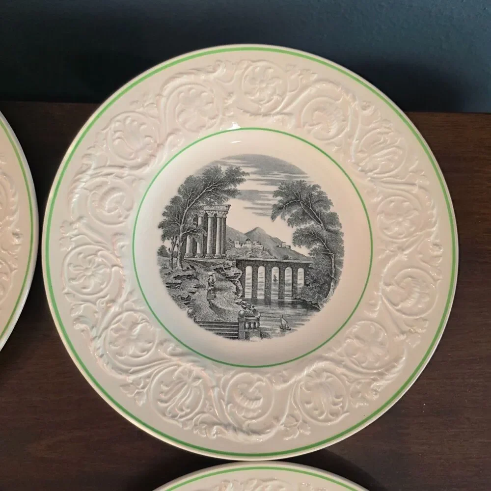 Wedgwood Patrician Torbay Green 9 1/4” Luncheon Plates Vintage England Set of 4